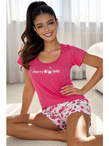 Pyjama aus Baumwolle mit kurzen Hosen - Cherry fuchsia