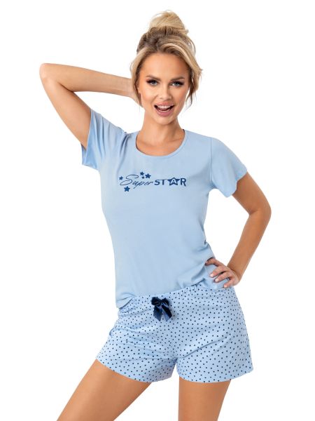 Blauer Schlafanzug aus Baumwolle für Damen - Star kurz - 2