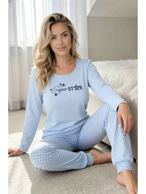 Damenpyjama lang blau - Star lang