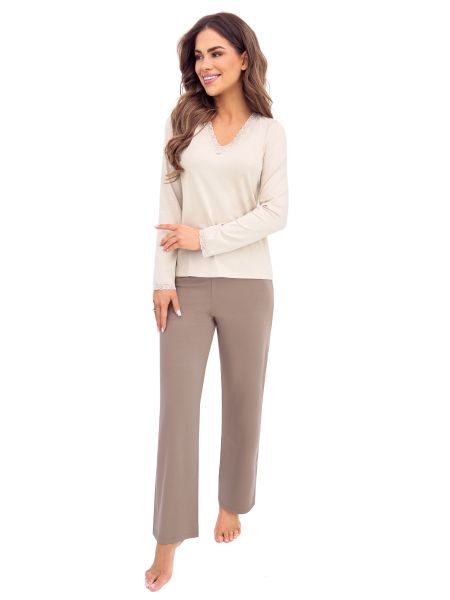 Damen Schlafanzug lange Hose - Daphne lang beige - 2