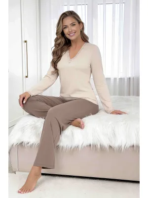 Damen Schlafanzug lange Hose - Daphne lang beige