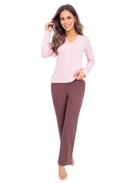 Damen Schlafanzug lange Hose - Daphne lang rosa - 3