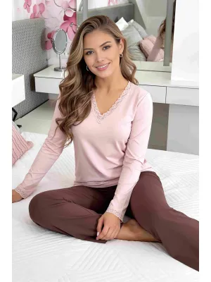 Damen Schlafanzug lange Hose - Daphne lang rosa