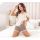 Damenpyjama mit Spitze - Daphne kurz beige