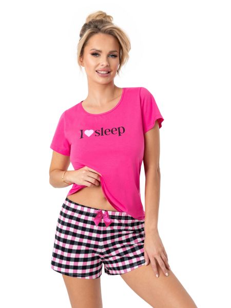 Karierter Baumwollpyjama - Schlafanzug kurz fuchsia - 3