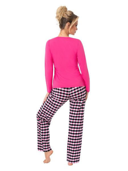 Karierter Baumwollpyjama für Frauen - Sleep long fuchsia - 2