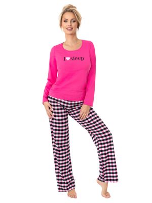 Karierter Baumwollpyjama für Frauen - Sleep long fuchsia