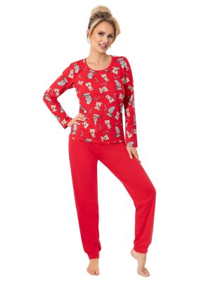 Weihnachtspyjama lange Hose - Bär lang rot