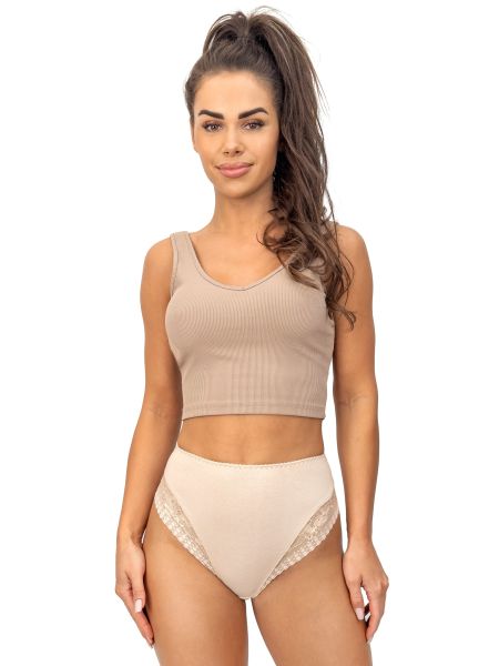 Höschen mit hoher Taille und Spitze - 235 beige - 2