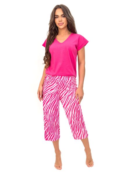 Fuchsiafarbene Baumwollpyjamas – Zebra 3/4 - 2
