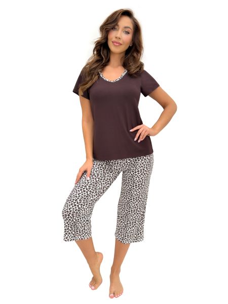 Braune Damenpyjamas – Zoya 3/4