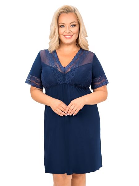 Elegantes dunkelblaues Nachthemd – Linda Plus Size Dunkelblau - 2