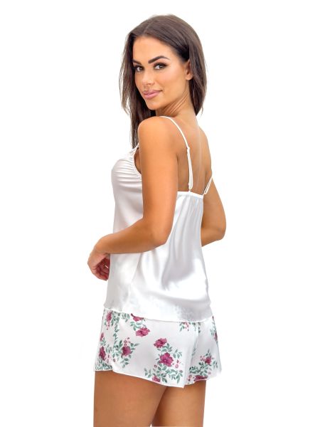 Satin-Pyjama mit Blumenmuster – Julia 1/2, Ecru - 3