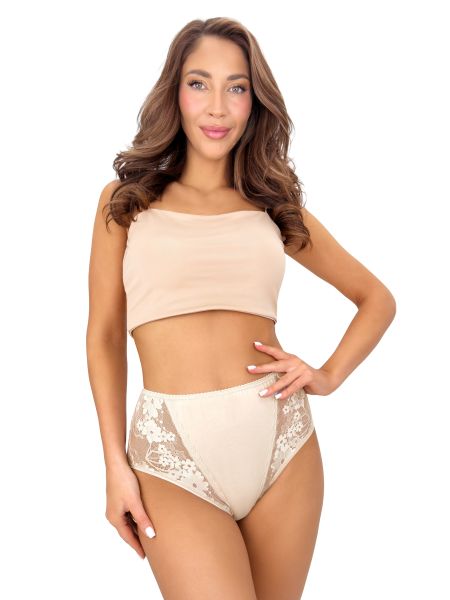 Beigefarbene Baumwollhöschen mit hoher Taille und Spitze – 272 - 2