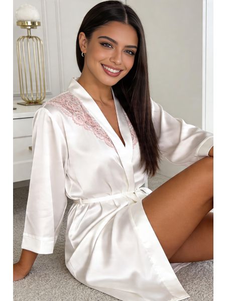 Satin-Bademantel in Creme – Ariela - 2
