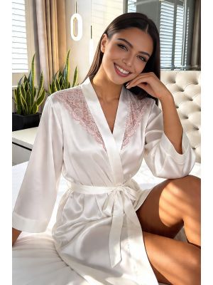 Satin-Bademantel in Creme – Ariela