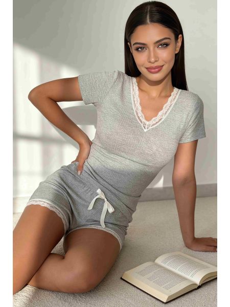 Damenpyjama mit Spitze – Megi Short - 2