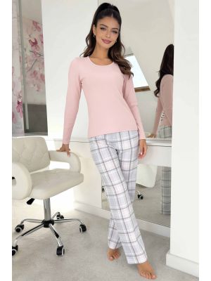 Damen-Pyjama mit Karomuster – Dani Long, rosa