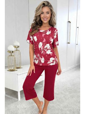 Burgunderroter Damenpyjama aus Viskose – Brigitte 3/4