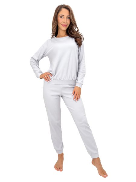 Grauer Damenpyjama mit langen Ärmeln – Home Long grau - 3