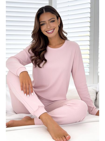 Rosa Damen-Pyjama aus Baumwolle – Home Long rosa