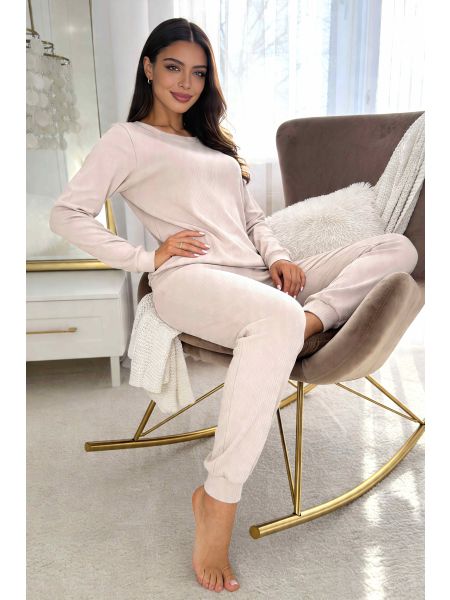 Beige Damen-Pyjama aus Baumwolle – Home Long, beige - 2
