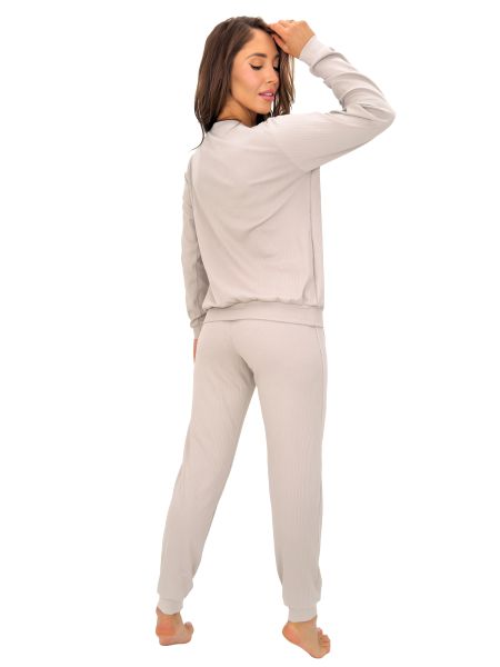 Beige Damen-Pyjama aus Baumwolle – Home Long, beige - 4