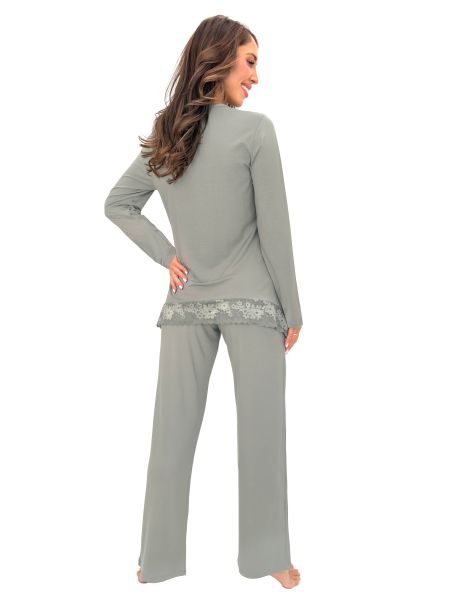 Elegante grüne Pyjamas mit Spitze – Ramona Long, olivgrün - 3