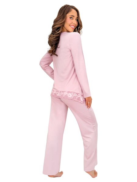 Rosa Viskose-Pyjama mit Spitze – Ramona Long, zartrosa - 3
