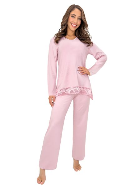 Rosa Viskose-Pyjama mit Spitze – Ramona Long, zartrosa - 2