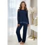Elegante, lange, marineblaue Schlafanzüge – Ramona Long, marineblau - 2