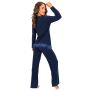 Elegante, lange, marineblaue Schlafanzüge – Ramona Long, marineblau - 4