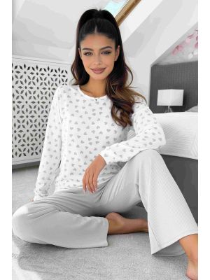 Damen-Pyjama aus Baumwolle mit Herzchen – „Love Long“, grau