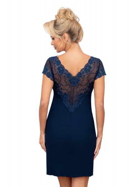 Elegantes Nachthemd mit Spitze – Ismena, marineblau - 2