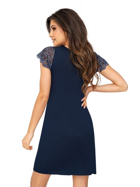 Elegantes Nachthemd mit Spitze – Melania, marineblau - 2