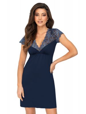 Elegantes Nachthemd mit Spitze – Melania, marineblau
