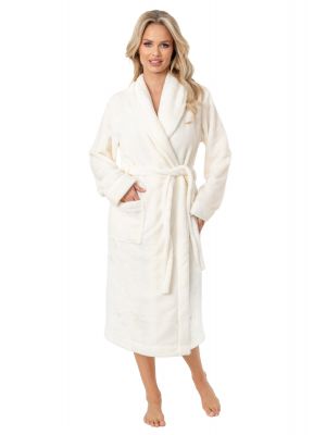 Warmer langer Morgenmantel für Frauen - 103 ecru