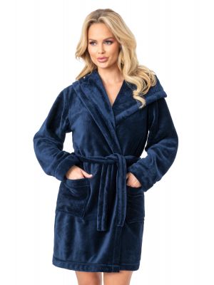 Warmer Damenbademantel mit Kapuze - 101 navy blue