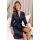 Satin-Bademantel mit Spitze – Mari, marineblau
