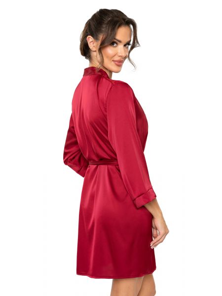 Satin-Bademantel mit Spitze – Mari, burgunderrot - 3